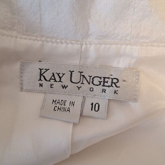 Kay Unger brown , champagne silk dress with floral button accent size 10 - Picture 7 of 10